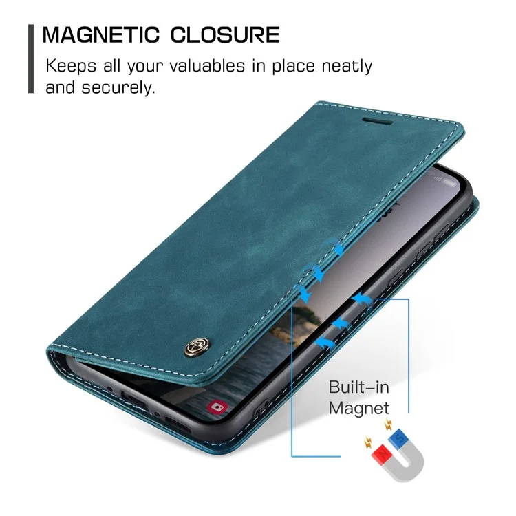 CASEME 013 Series For Samsung Galaxy A35 5G Case Stand Magnetic PU Leather Phone Cover - Blue-Cellmalls