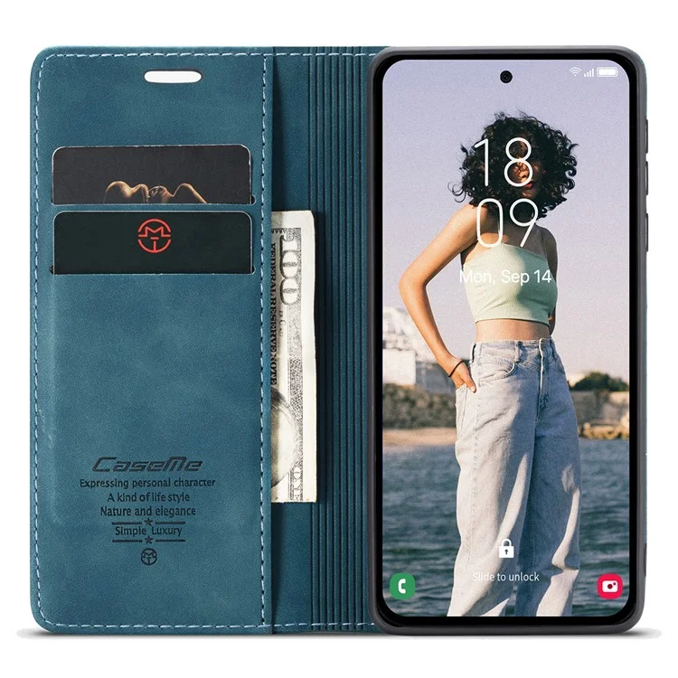 CASEME 013 Series For Samsung Galaxy A35 5G Case Stand Magnetic PU Leather Phone Cover - Blue-Cellmalls