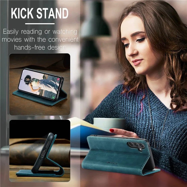 CASEME 013 Series For Samsung Galaxy A35 5G Case Stand Magnetic PU Leather Phone Cover - Blue-Cellmalls