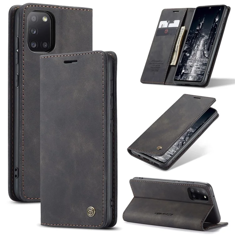 CASEME 013 Series Auto-absorbed Simple Leather Flip Cover for Samsung Galaxy A31 - Black-Cellmalls