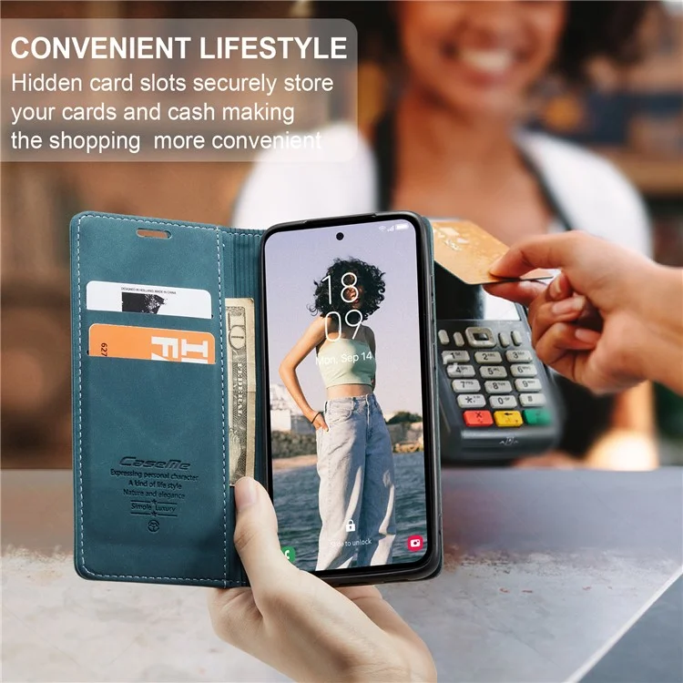 CASEME 013 Series For Samsung Galaxy A35 5G Case Stand Magnetic PU Leather Phone Cover - Blue-Cellmalls