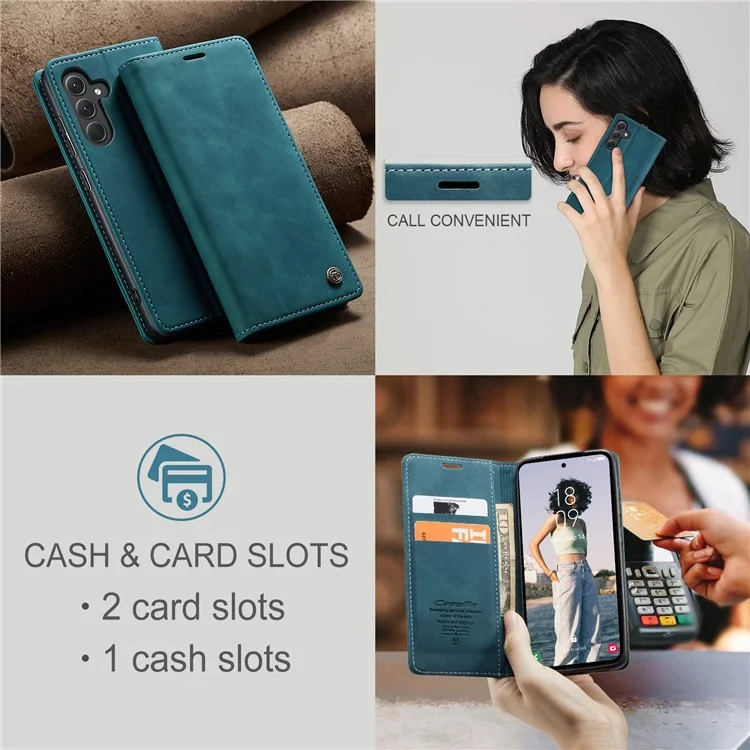 CASEME 013 Series For Samsung Galaxy A35 5G Case Stand Magnetic PU Leather Phone Cover - Blue-Cellmalls