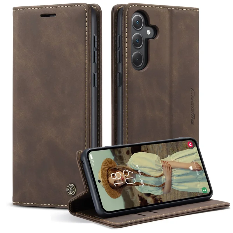 CASEME 013 Series For Samsung Galaxy A35 5G Case Stand Magnetic PU Leather Phone Cover - Blue-Cellmalls