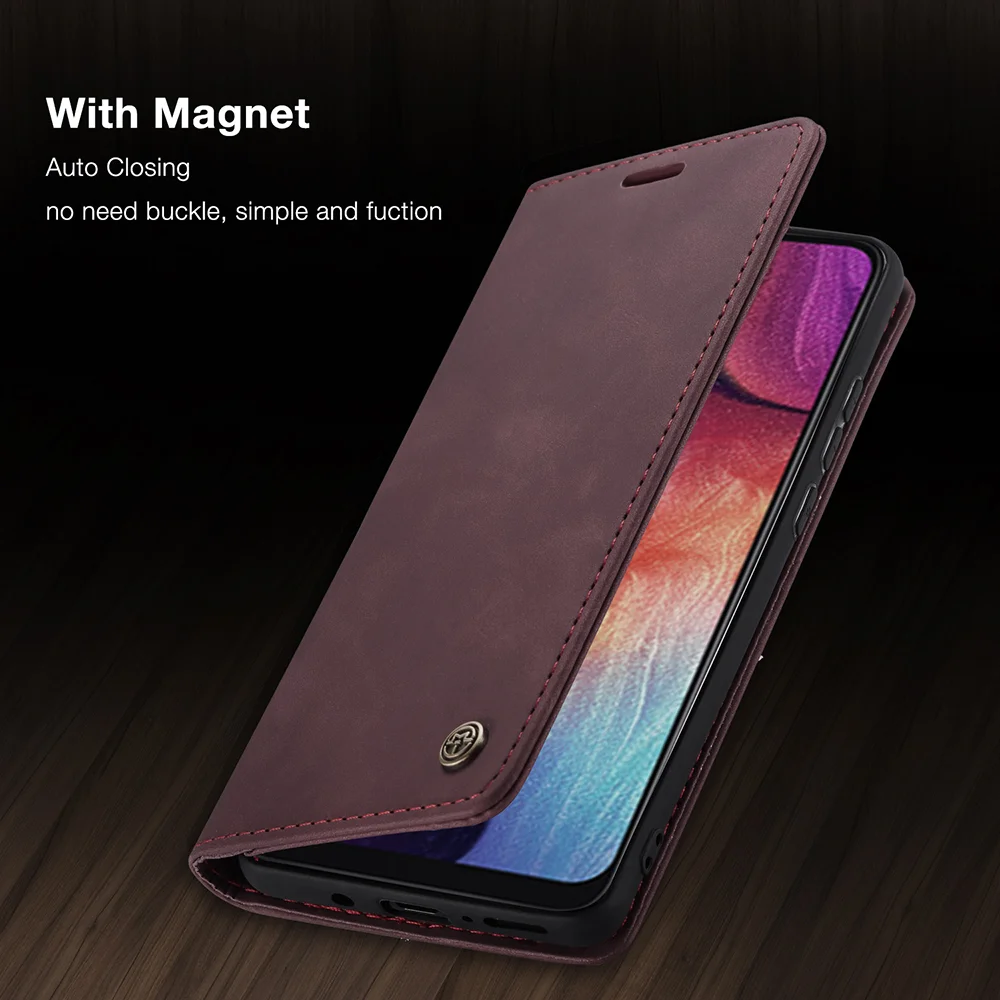 CASEME 013 Series Auto-absorbed Leather Wallet Case for Samsung Galaxy A50 - Black-Cellmalls