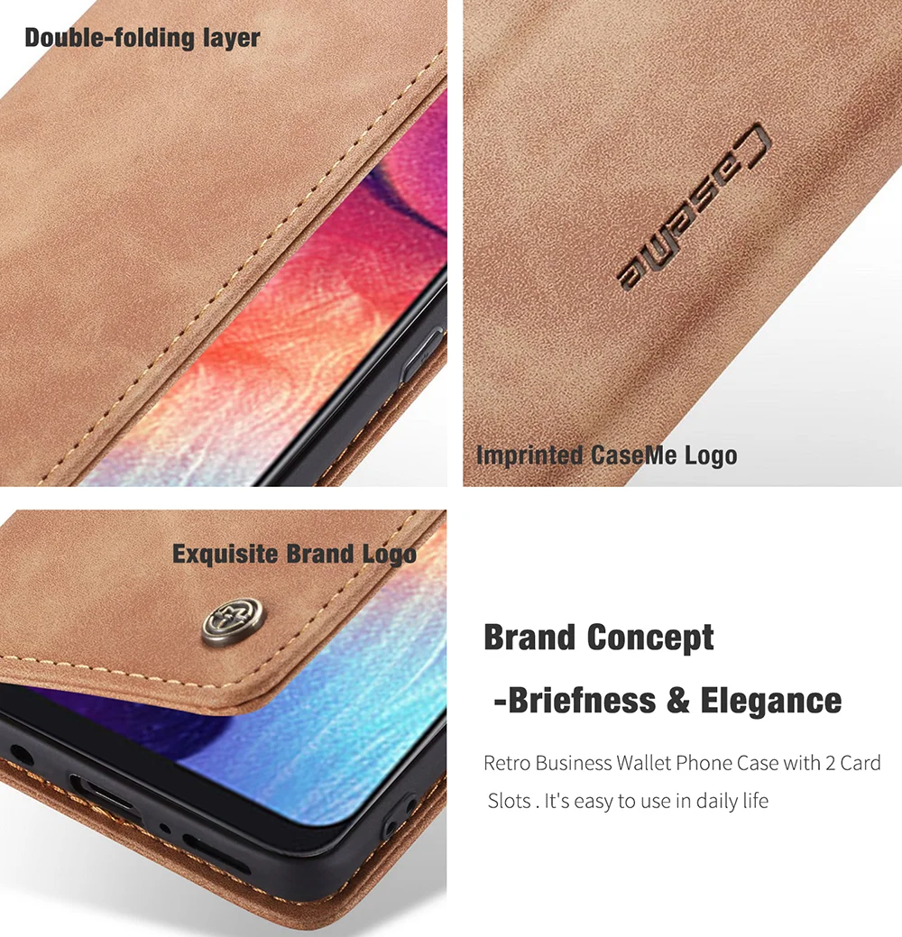 CASEME 013 Series Auto-absorbed Leather Wallet Case for Samsung Galaxy A50 - Black-Cellmalls