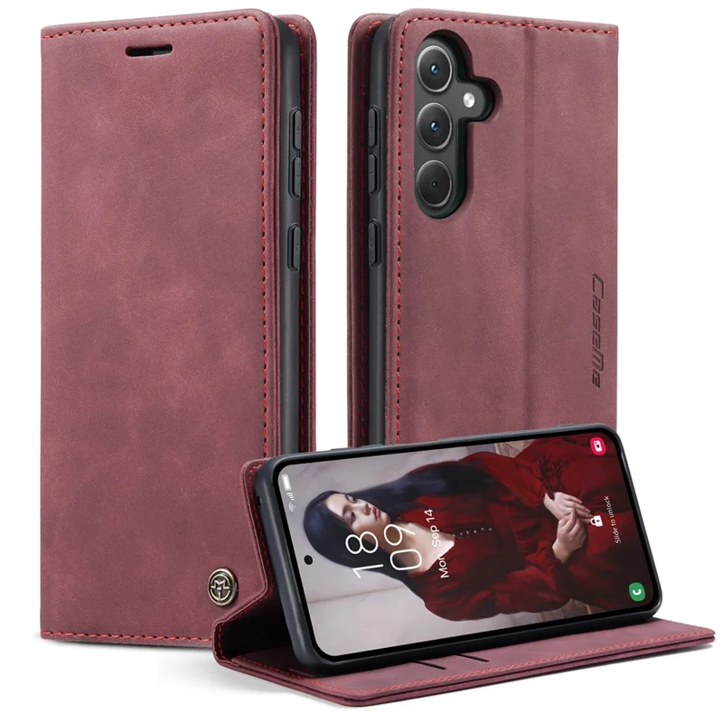 CASEME 013 Series For Samsung Galaxy A35 5G Case Stand Magnetic PU Leather Phone Cover - Blue-Cellmalls