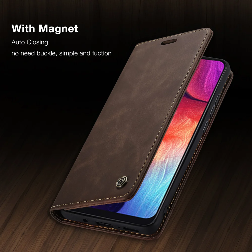 CASEME 013 Series Auto-absorbed Leather Wallet Case for Samsung Galaxy A50 - Black-Cellmalls