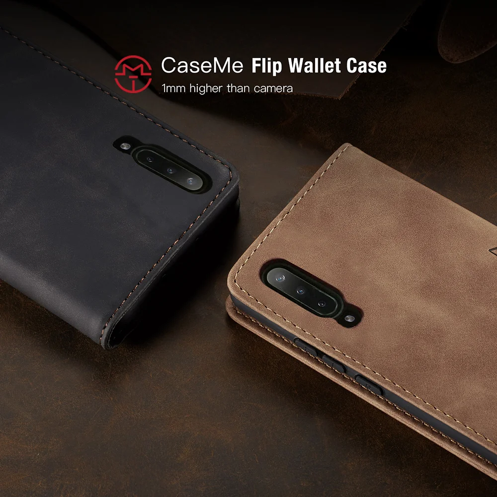 CASEME 013 Series Auto-absorbed Leather Wallet Case for Samsung Galaxy A50 - Black-Cellmalls