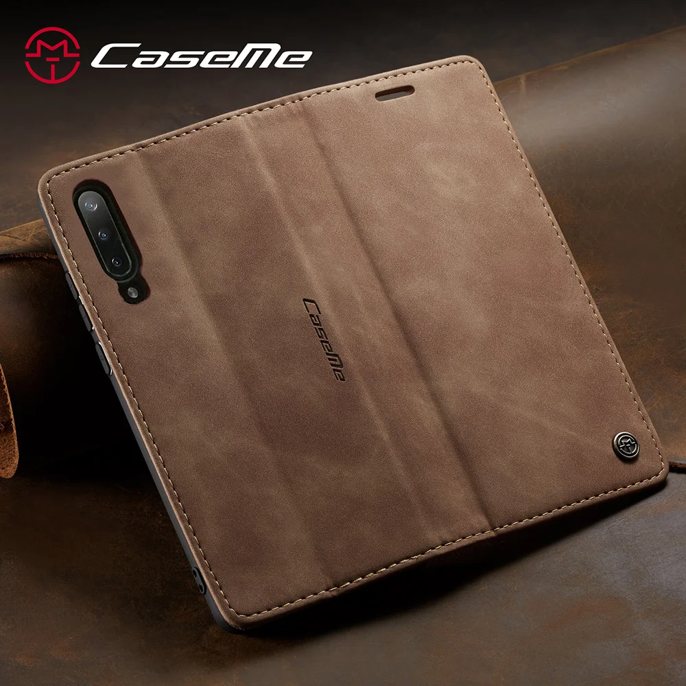 CASEME 013 Series Auto-absorbed Leather Wallet Case for Samsung Galaxy A50 - Black-Cellmalls