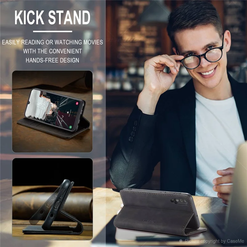 CASEME 013 Series Folio Flip Auto-absorbed Leather Wallet Stand Case for Samsung Galaxy A40 - Black-Cellmalls