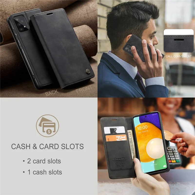 CASEME 013 Series Folio Flip Auto-absorbed Leather Wallet Stand Case for Samsung Galaxy A40 - Black-Cellmalls