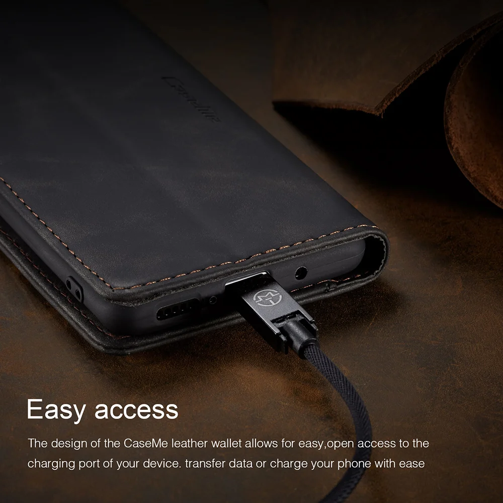 CASEME 013 Series Auto-absorbed Leather Wallet Case for Samsung Galaxy A50 - Black-Cellmalls