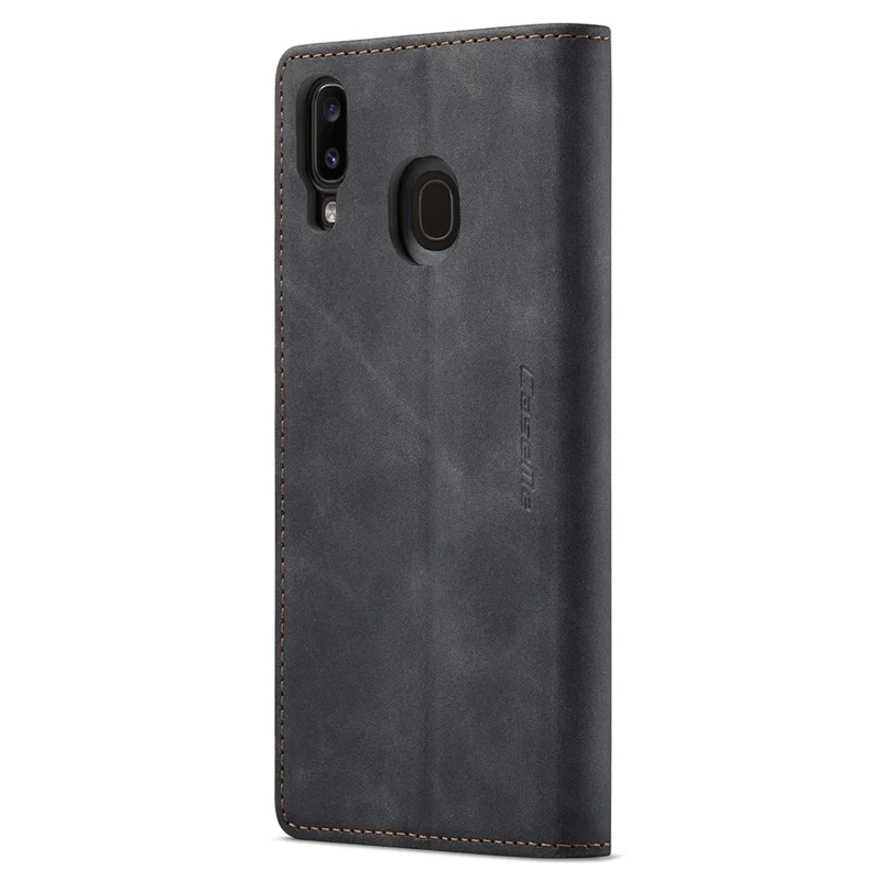 CASEME 013 Series Folio Flip Auto-absorbed Leather Wallet Stand Case for Samsung Galaxy A40 - Black-Cellmalls