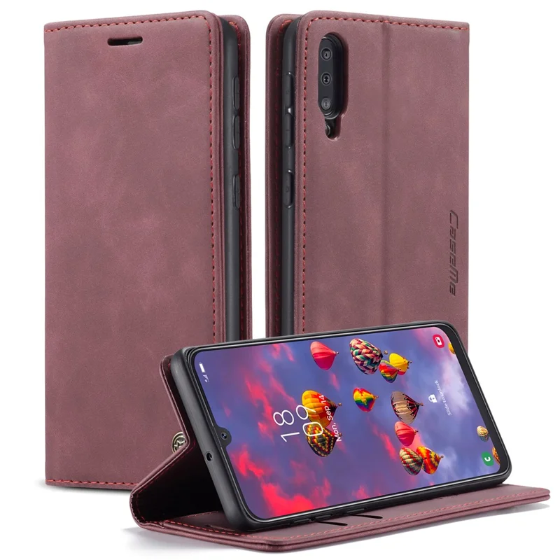 CASEME 013 Series Auto-absorbed Leather Wallet Case for Samsung Galaxy A50 - Black-Cellmalls