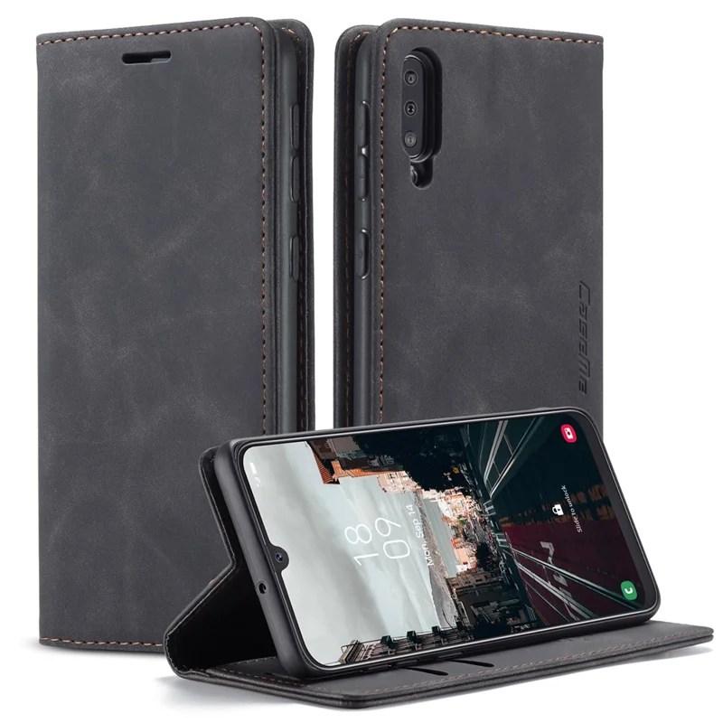 CASEME 013 Series Auto-absorbed Leather Wallet Case for Samsung Galaxy A50 - Black-Cellmalls