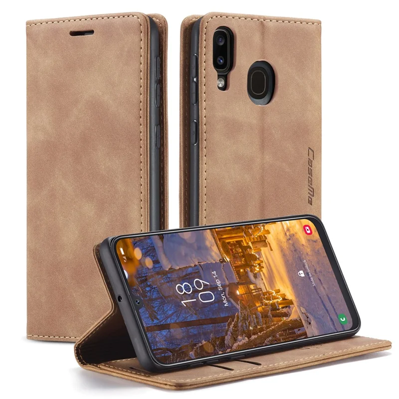 CASEME 013 Series Folio Flip Auto-absorbed Leather Wallet Stand Case for Samsung Galaxy A40 - Black-Cellmalls