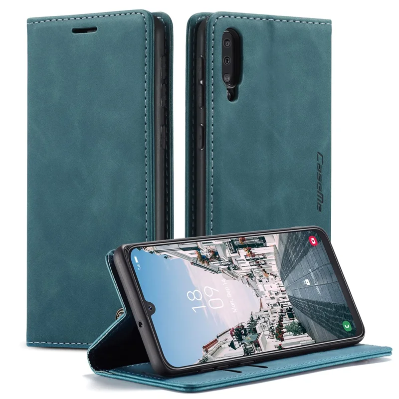 CASEME 013 Series Auto-absorbed Leather Wallet Case for Samsung Galaxy A50 - Black-Cellmalls