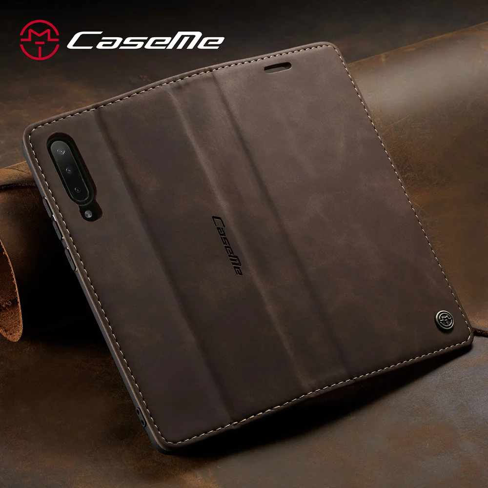CASEME 013 Series Auto-absorbed Leather Wallet Case for Samsung Galaxy A50 - Black-Cellmalls