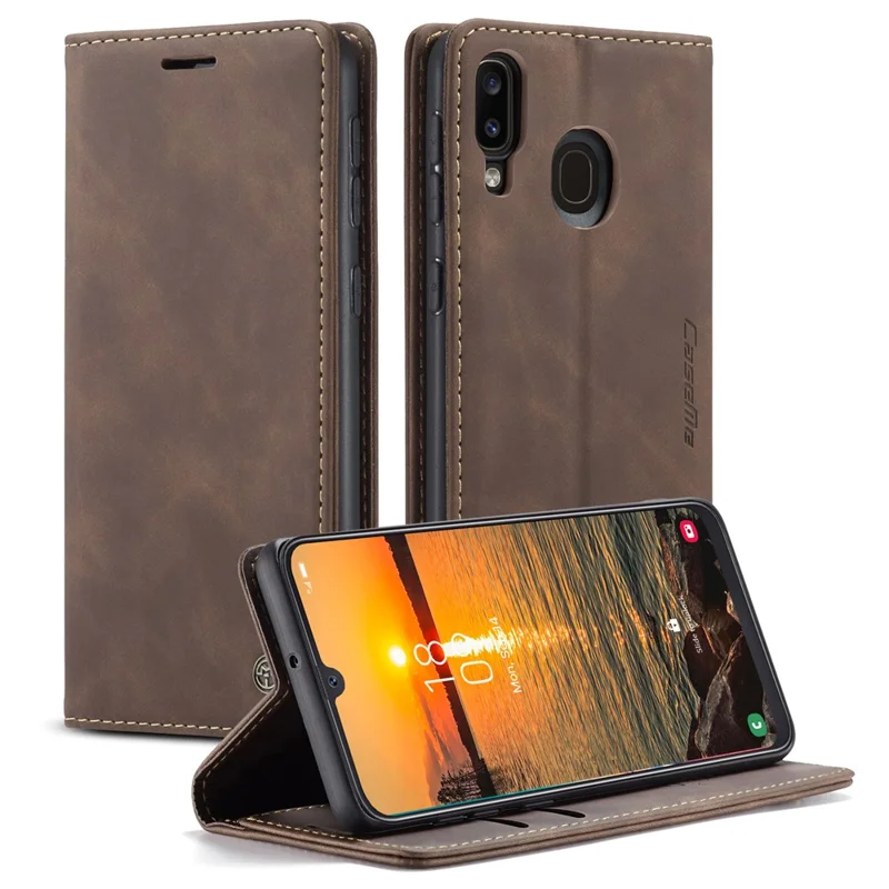 CASEME 013 Series Folio Flip Auto-absorbed Leather Wallet Stand Case for Samsung Galaxy A40 - Black-Cellmalls