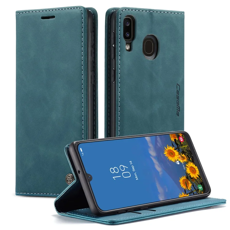 CASEME 013 Series Folio Flip Auto-absorbed Leather Wallet Stand Case for Samsung Galaxy A40 - Black-Cellmalls