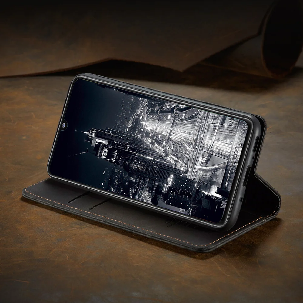 CASEME 013 Series Auto-absorbed Simple Leather Flip Cover for Samsung Galaxy A31 - Black-Cellmalls