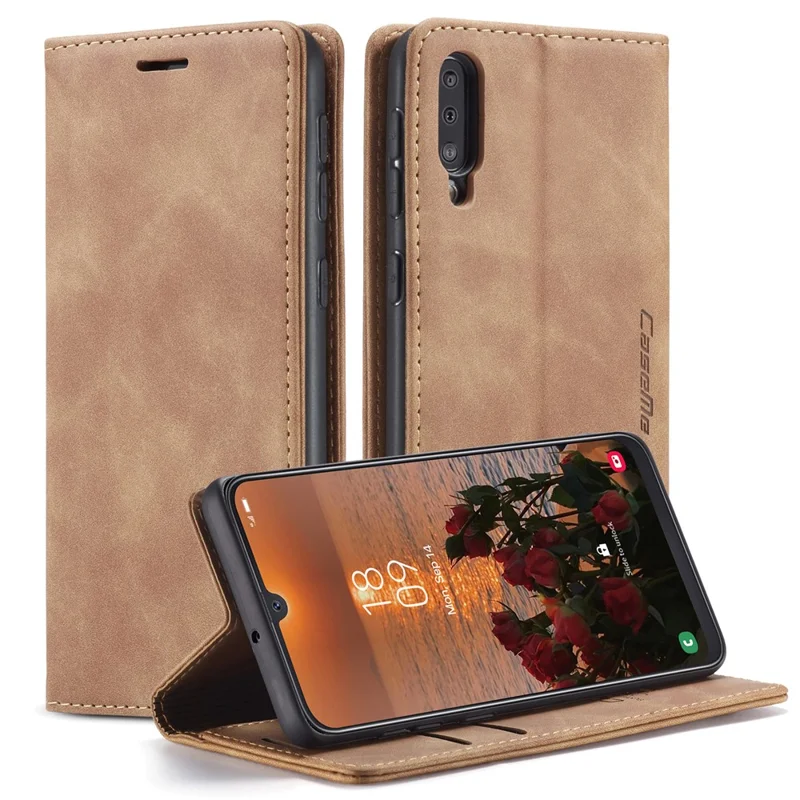 CASEME 013 Series Auto-absorbed Leather Wallet Case for Samsung Galaxy A50 - Black-Cellmalls