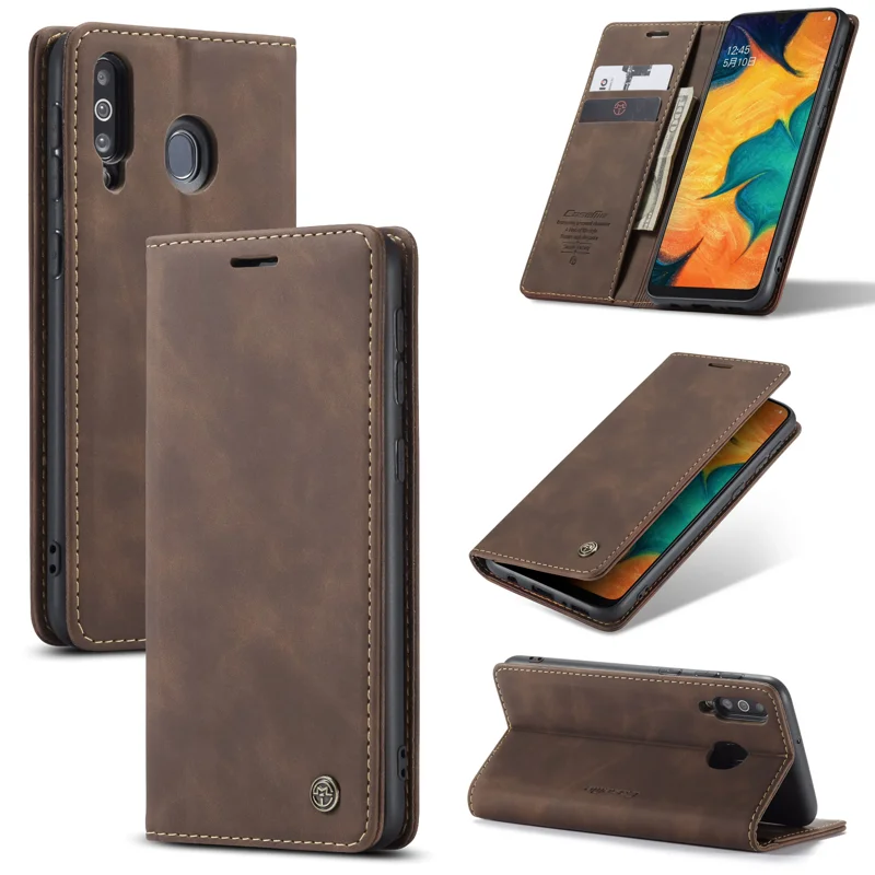 For Samsung Galaxy M30 / Galaxy A40s Case CASEME 013 Series Card Holder Stand Leather Phone Cover - Brown-Cellmalls