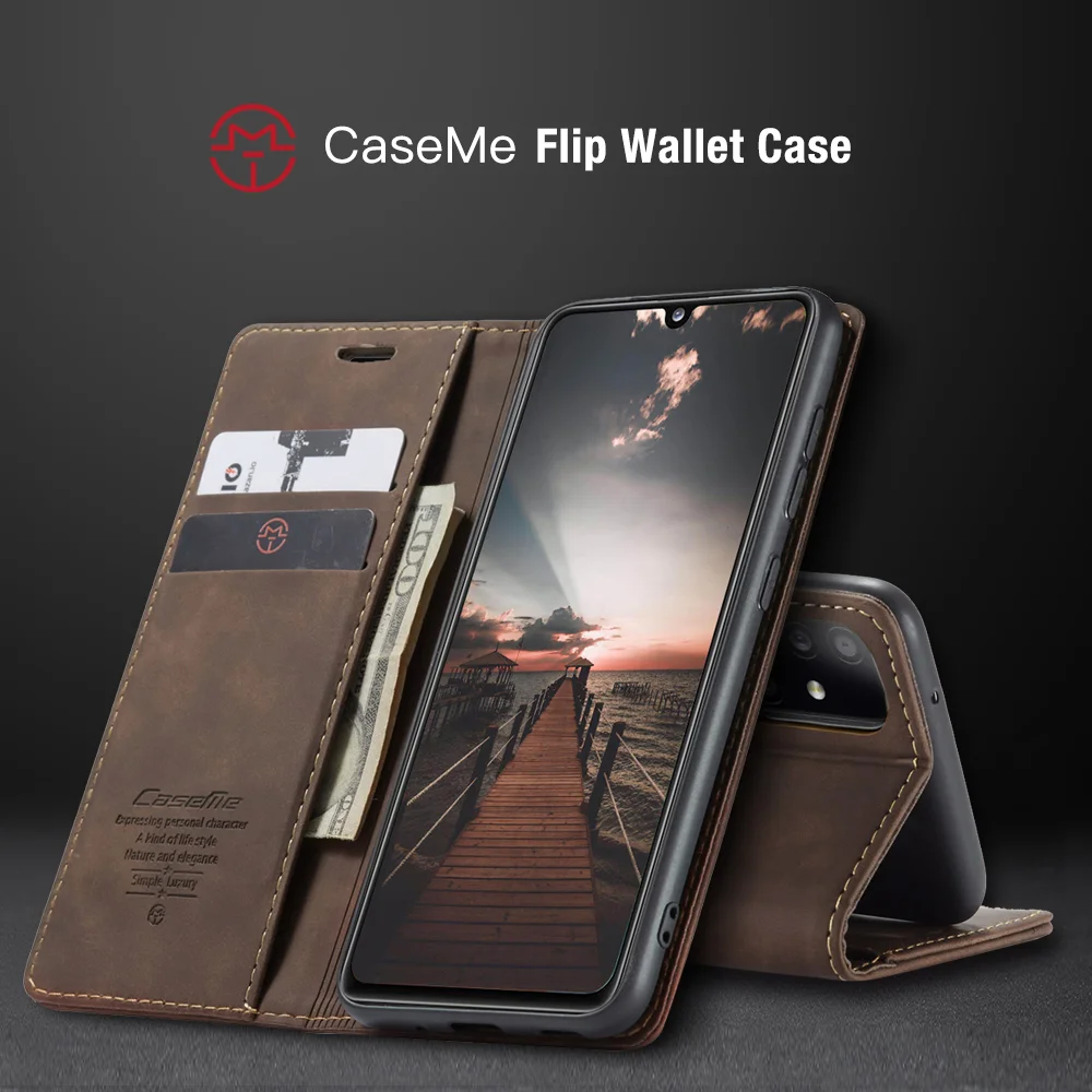 CASEME 013 Series Auto-absorbed Simple Leather Flip Cover for Samsung Galaxy A31 - Black-Cellmalls