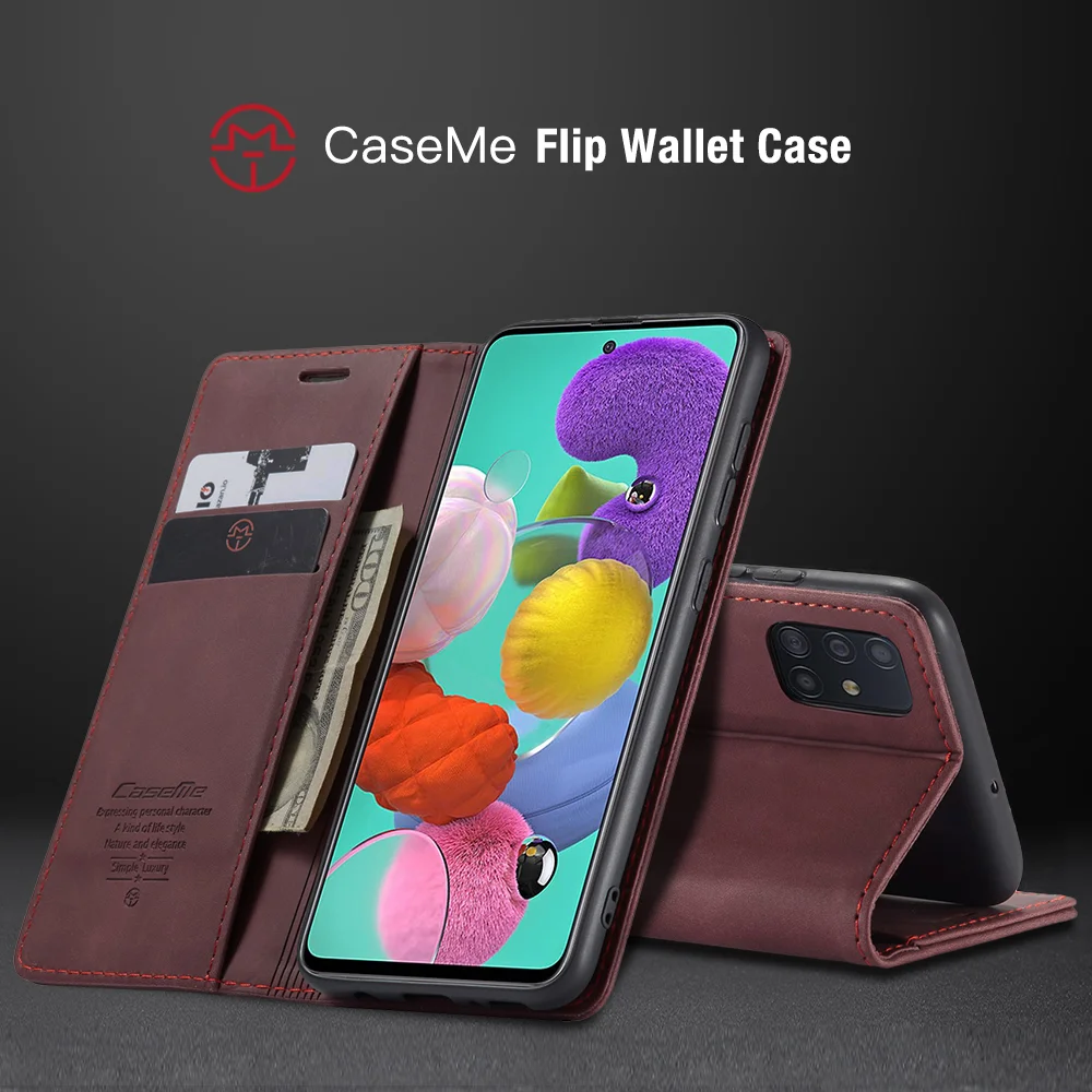 CASEME 013 Series Auto-absorbed Leather Wallet Automatic Closing Stand Case for Samsung Galaxy A51 - Black-Cellmalls