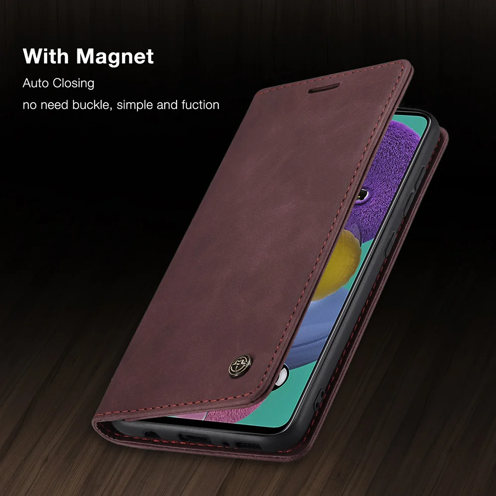 CASEME 013 Series Auto-absorbed Leather Wallet Automatic Closing Stand Case for Samsung Galaxy A51 - Black-Cellmalls