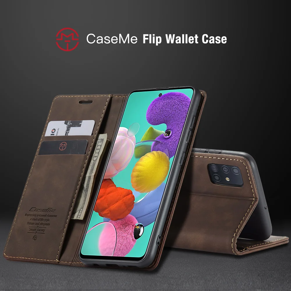 CASEME 013 Series Auto-absorbed Leather Wallet Automatic Closing Stand Case for Samsung Galaxy A51 - Black-Cellmalls