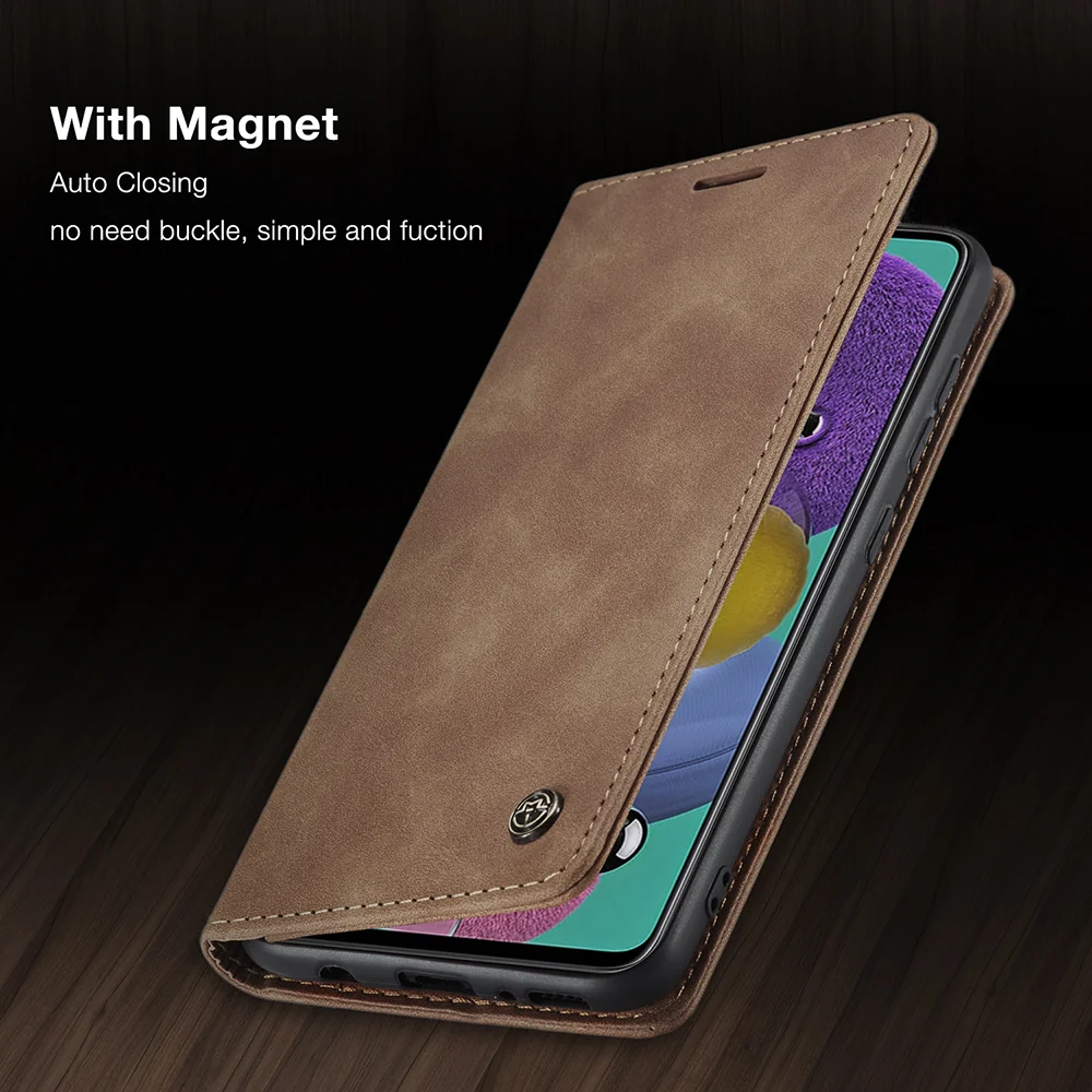 CASEME 013 Series Auto-absorbed Leather Wallet Automatic Closing Stand Case for Samsung Galaxy A51 - Black-Cellmalls