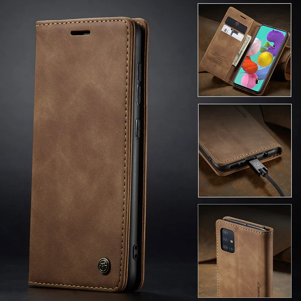 CASEME 013 Series Auto-absorbed Leather Wallet Automatic Closing Stand Case for Samsung Galaxy A51 - Black-Cellmalls