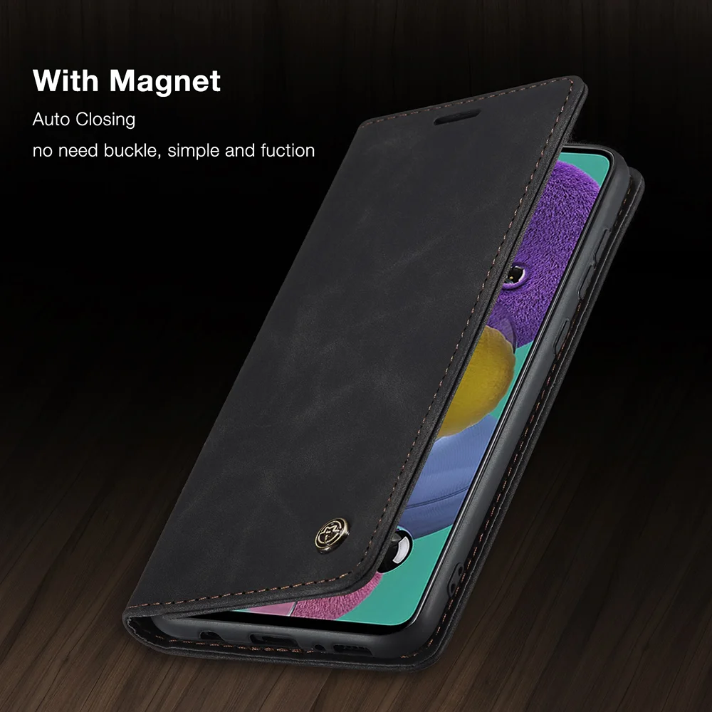 CASEME 013 Series Auto-absorbed Leather Wallet Automatic Closing Stand Case for Samsung Galaxy A51 - Black-Cellmalls