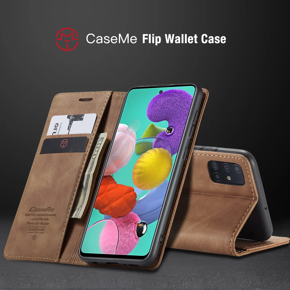 CASEME 013 Series Auto-absorbed Leather Wallet Automatic Closing Stand Case for Samsung Galaxy A51 - Black-Cellmalls