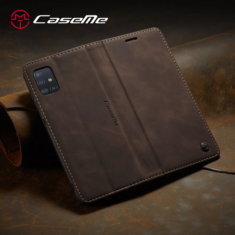 CASEME 013 Series Auto-absorbed Leather Wallet Automatic Closing Stand Case for Samsung Galaxy A51 - Black-Cellmalls