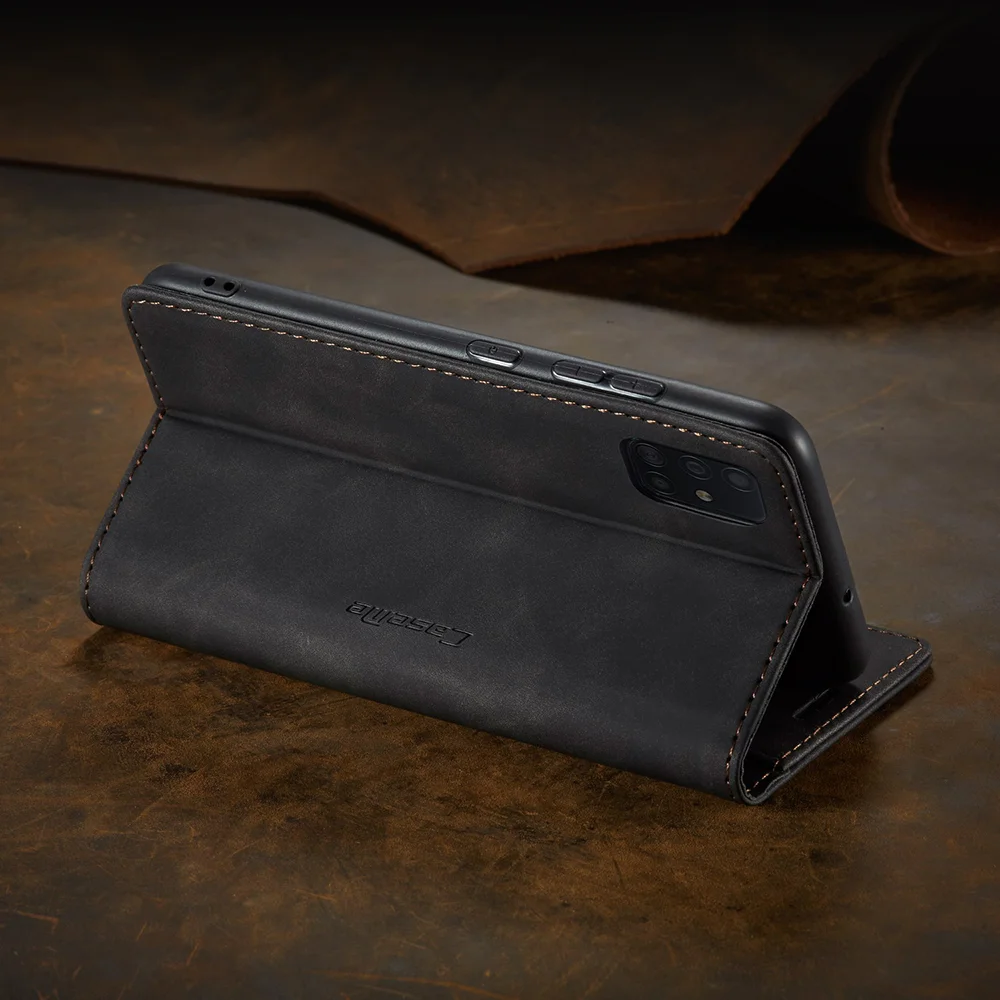 CASEME 013 Series Auto-absorbed Leather Wallet Automatic Closing Stand Case for Samsung Galaxy A51 - Black-Cellmalls