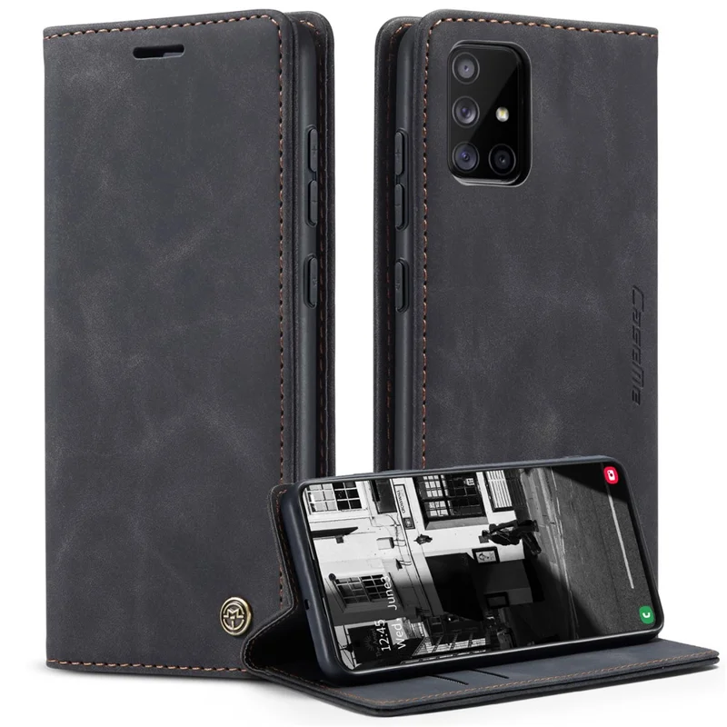 CASEME 013 Series Auto-absorbed Leather Wallet Automatic Closing Stand Case for Samsung Galaxy A51 - Black-Cellmalls