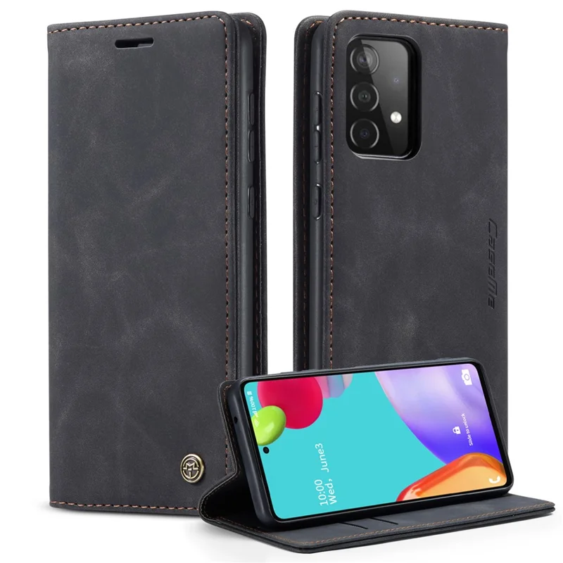 CASEME 013 Series Leather Cover for Samsung Galaxy A52 5G / A52 4G / A52s 5G Magnetic Auto-Absorbed Wallet Stand Case - Black-Cellmalls