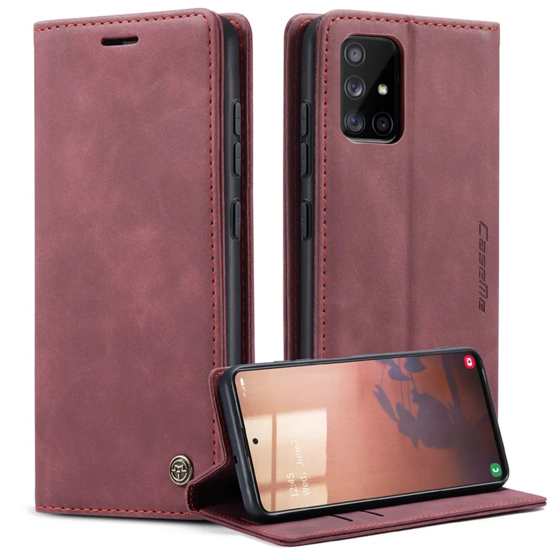 CASEME 013 Series Auto-absorbed Leather Wallet Automatic Closing Stand Case for Samsung Galaxy A51 - Black-Cellmalls