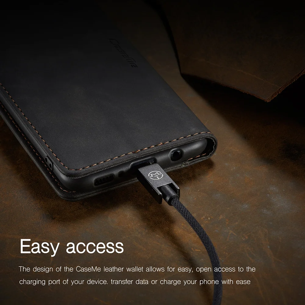 CASEME 013 Series Auto-absorbed Leather Wallet Automatic Closing Stand Case for Samsung Galaxy A51 - Black-Cellmalls