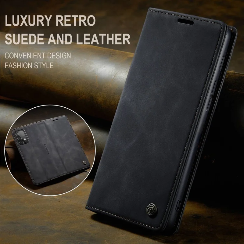 CASEME 013 Series Leather Cover for Samsung Galaxy A52 5G / A52 4G / A52s 5G Magnetic Auto-Absorbed Wallet Stand Case - Black-Cellmalls