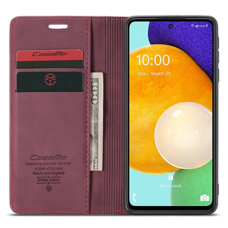 CASEME 013 Series PU Leather Folio Phone Case Wallet Stand Design Lightweight Auto-absorbed Phone Covering for Samsung Galaxy A53 5G - Red-Cellmalls