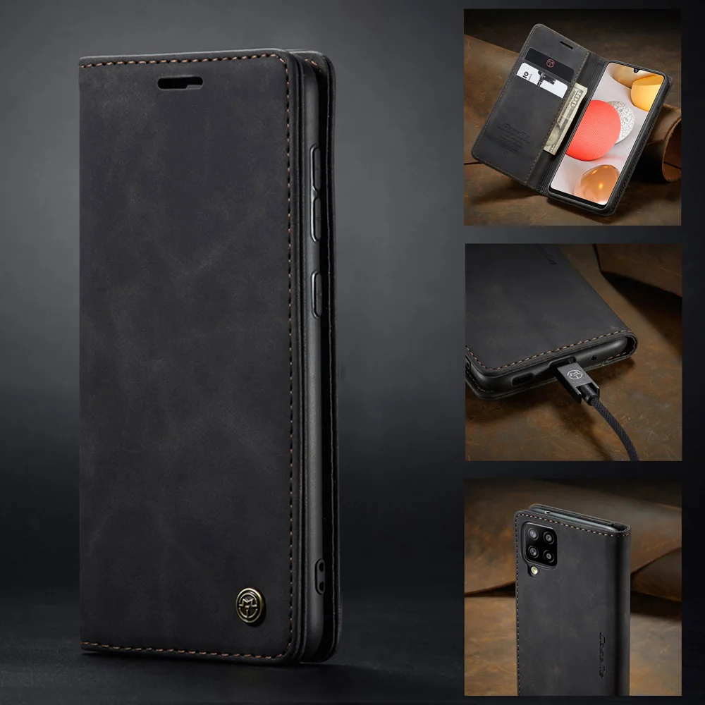 CASEME 013 Series Auto-absorbed Leather Wallet Case for Samsung Galaxy A42 5G - Black-Cellmalls