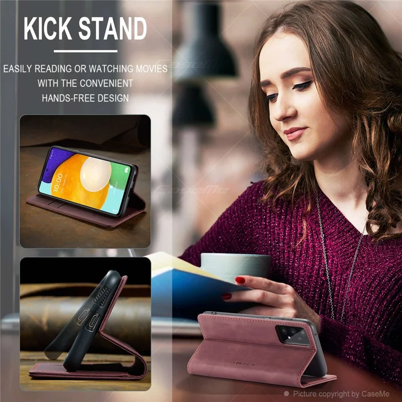 CASEME 013 Series PU Leather Folio Phone Case Wallet Stand Design Lightweight Auto-absorbed Phone Covering for Samsung Galaxy A53 5G - Red-Cellmalls