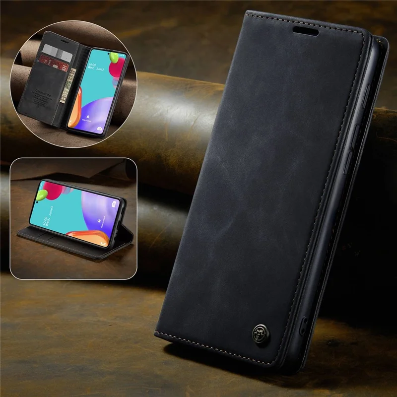 CASEME 013 Series Leather Cover for Samsung Galaxy A52 5G / A52 4G / A52s 5G Magnetic Auto-Absorbed Wallet Stand Case - Black-Cellmalls
