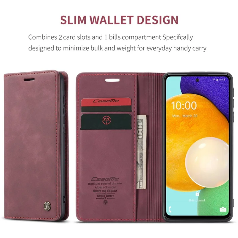 CASEME 013 Series PU Leather Folio Phone Case Wallet Stand Design Lightweight Auto-absorbed Phone Covering for Samsung Galaxy A53 5G - Red-Cellmalls