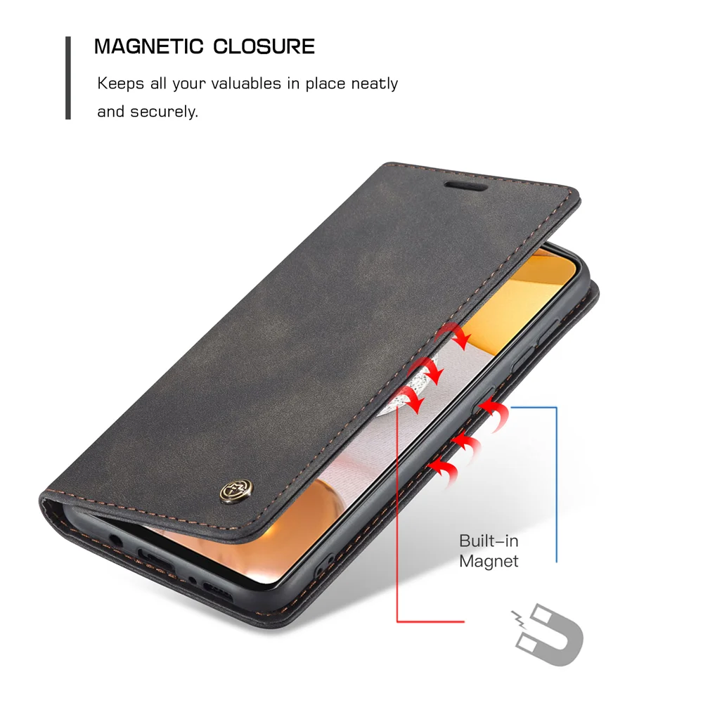 CASEME 013 Series Auto-absorbed Leather Wallet Case for Samsung Galaxy A42 5G - Black-Cellmalls