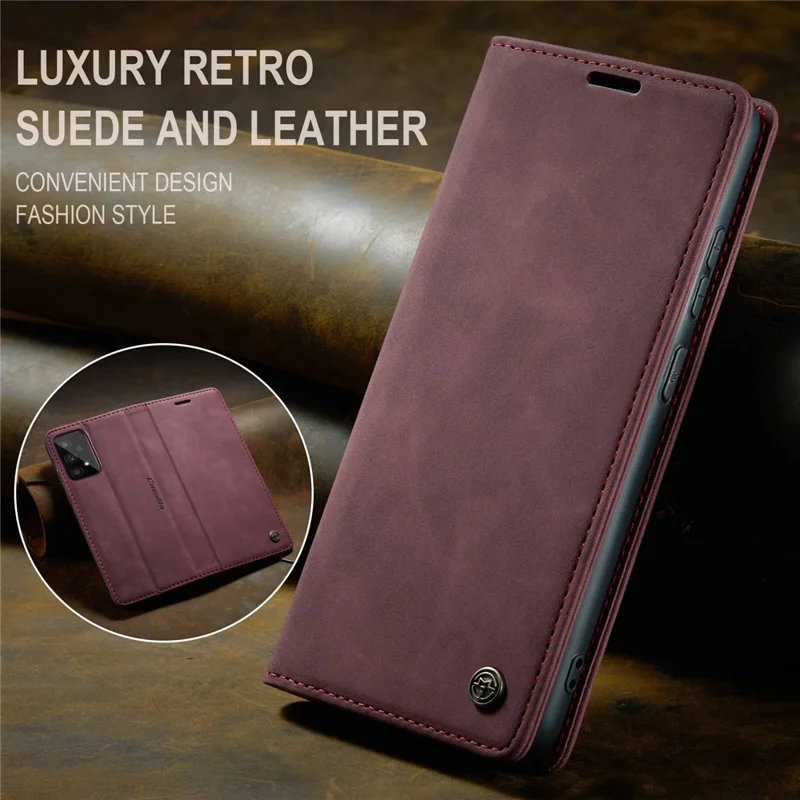 CASEME 013 Series PU Leather Folio Phone Case Wallet Stand Design Lightweight Auto-absorbed Phone Covering for Samsung Galaxy A53 5G - Red-Cellmalls