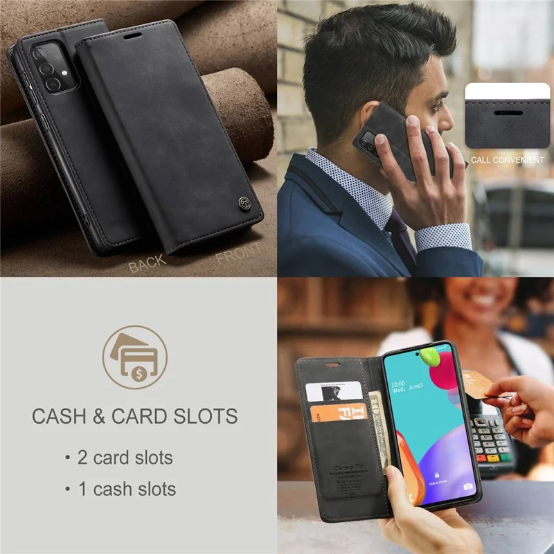 CASEME 013 Series Leather Cover for Samsung Galaxy A52 5G / A52 4G / A52s 5G Magnetic Auto-Absorbed Wallet Stand Case - Black-Cellmalls